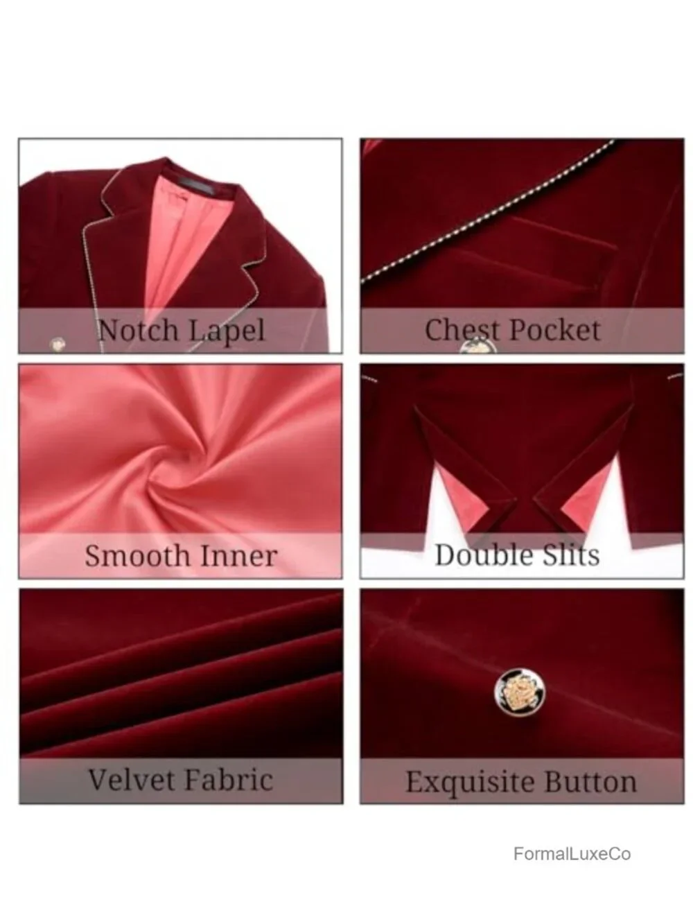 Men's Velvet Double Breasted Suit Set 2 Piece Classic Fit Formal Wedding Tux